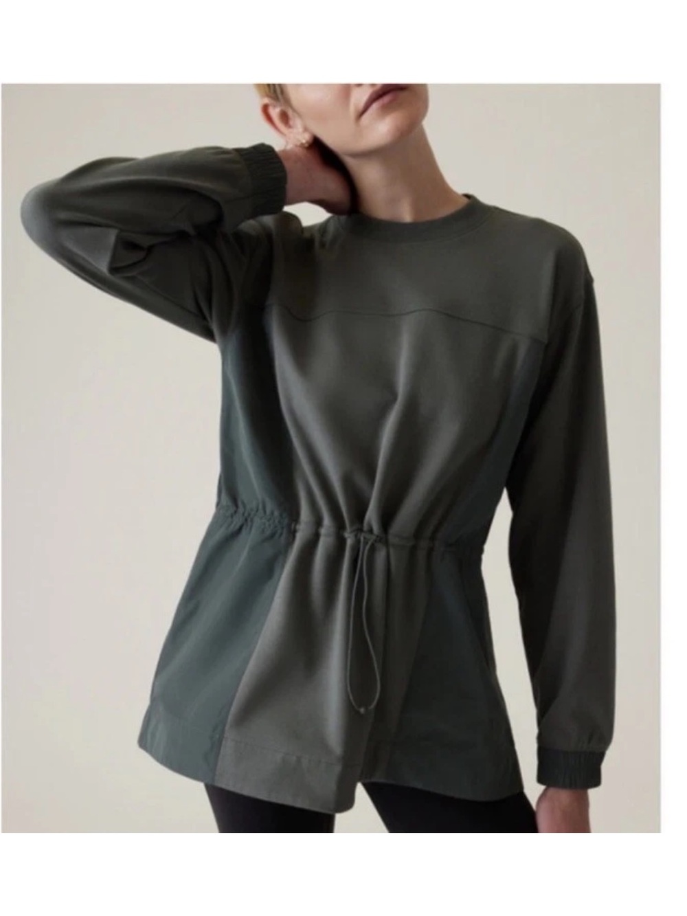 ATHLETA Triumph Hybrid Crewneck Sweatshirt Olive Green XS